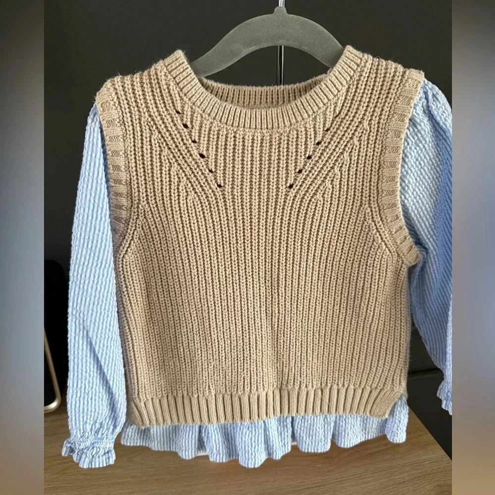 Zara • 2-3 Years • one piece Sweater Vest Searsucker Shirt